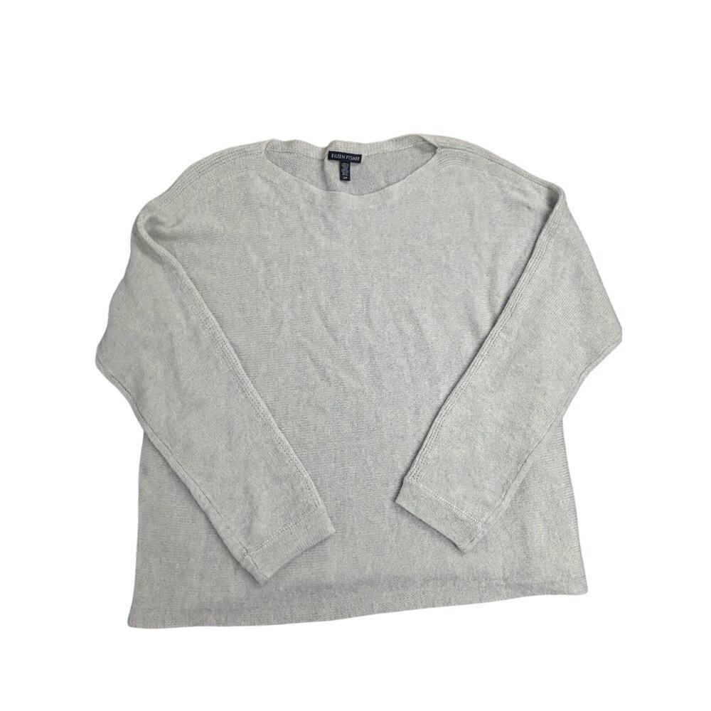 Eileen Fisher Gray Sweater S/P Italian Yarn Classic Minimalist Long Sleeve